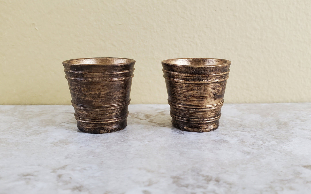 Dollhouse Miniature Garden Pots Aged Gold Finish Planters x2 1:12 Scale A4095GD by Falcon