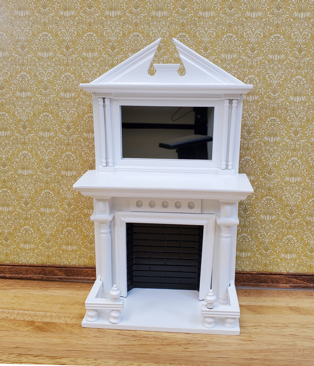 Dollhouse Fireplace Large with Mirror White Finish 1:12 Scale Miniature Furniture