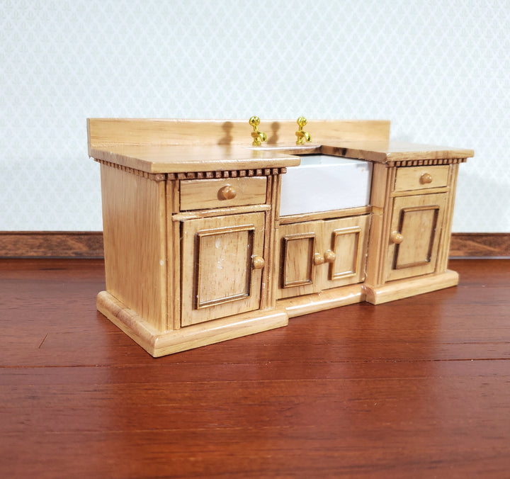 Dollhouse Kitchen Sink Cabinet 1:12 Scale Miniature Dentil Trim Furniture Light Oak