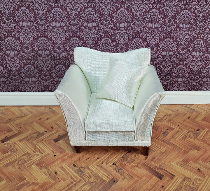 Dollhouse Arm Chair Cream Faux Silk with Cushion 1:12 Scale Miniature Furniture
