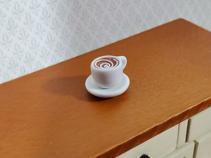 Dollhouse Coffee with Cream Swirl in Ceramic Mug & Saucer 1:12 Scale Miniature