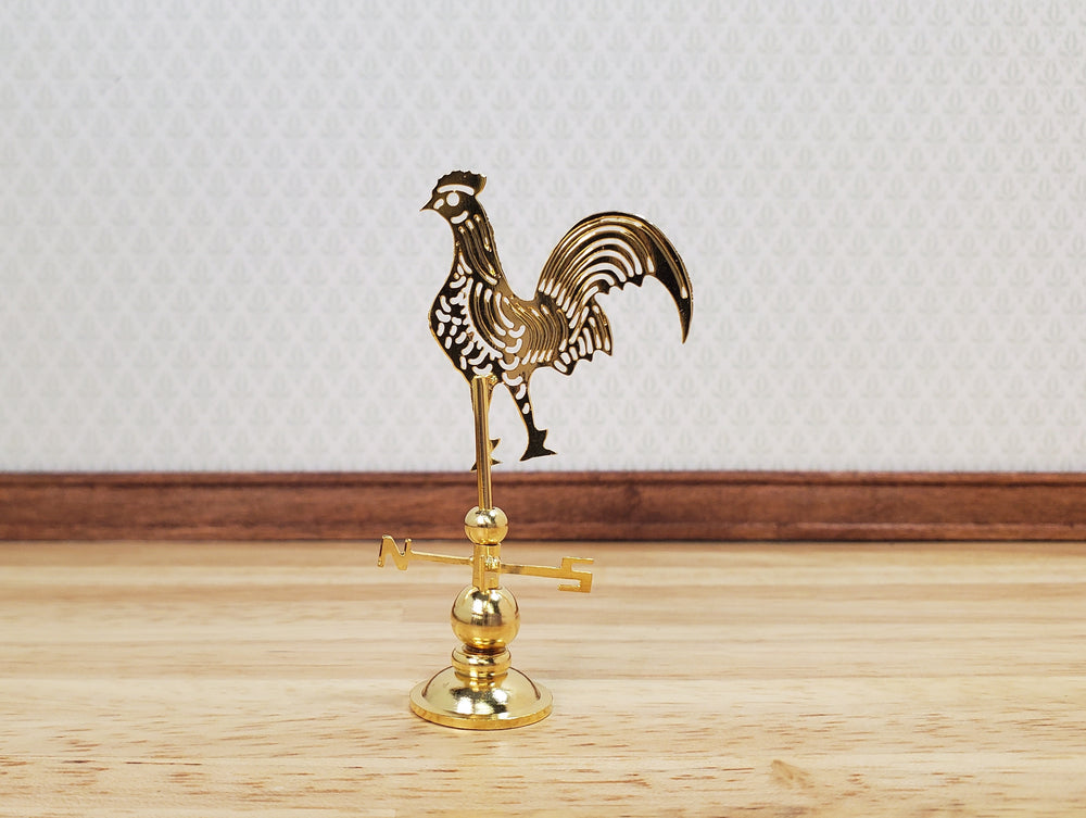 Dollhouse Brass Rooster Weathervane NESW Spins 1:12 Scale Miniature