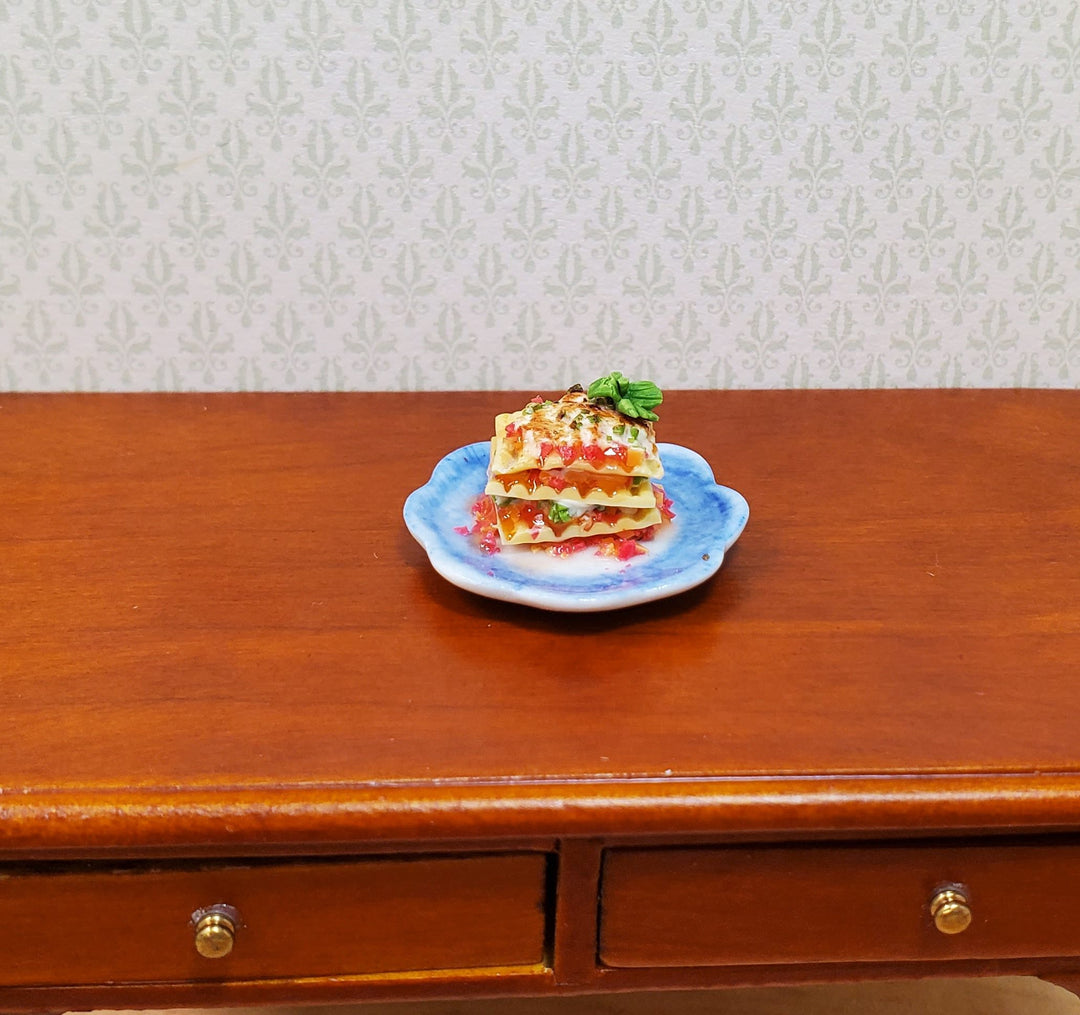Dollhouse Lasagna on a Ceramic Plate 1:12 Scale Miniature Food Kitchen