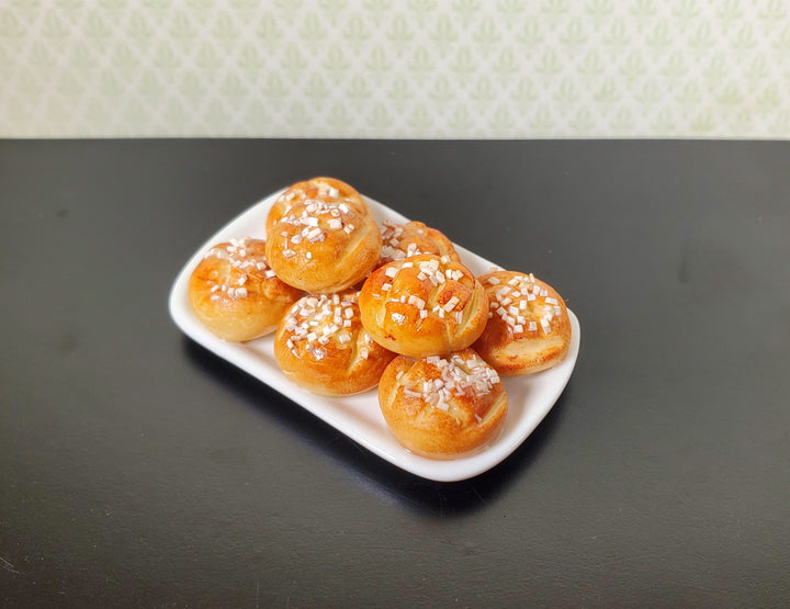 Dollhouse Salty Buns on a White Ceramic Platter 1:12 Scale Miniature Kitchen