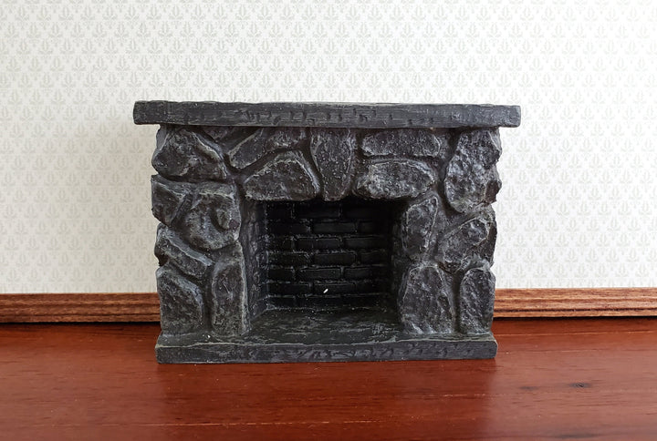 Dollhouse Miniature Fireplace Stone Black Gray Fieldstone 1:12 Scale