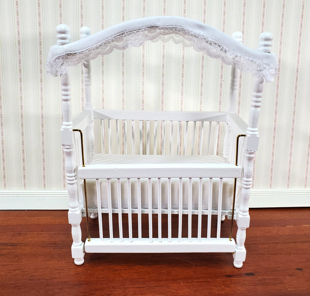 Dollhouse Canopy Crib White Large 1:12 Scale Miniature Nursery Room Furniture