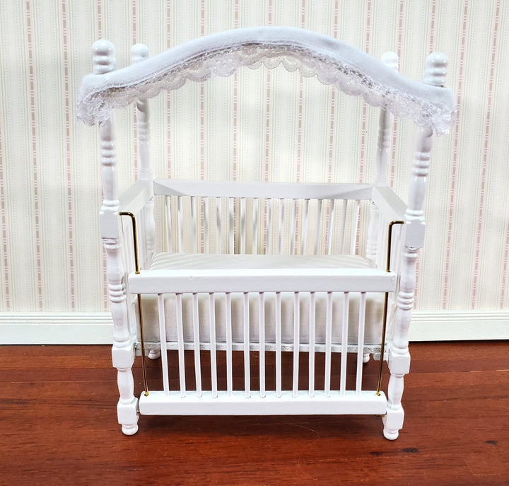 Dollhouse Canopy Crib White Large 1:12 Scale Miniature Nursery Room Furniture