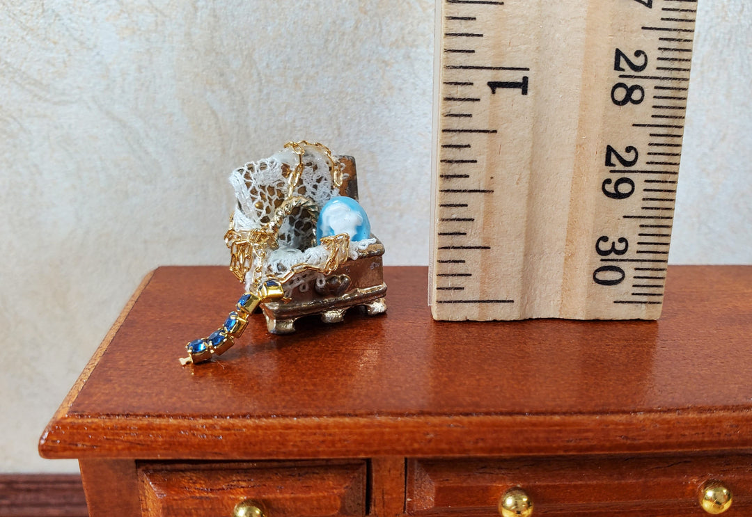 Dollhouse Filled Jewelry Chest Victorian Style 1:12 Scale Miniature Handmade