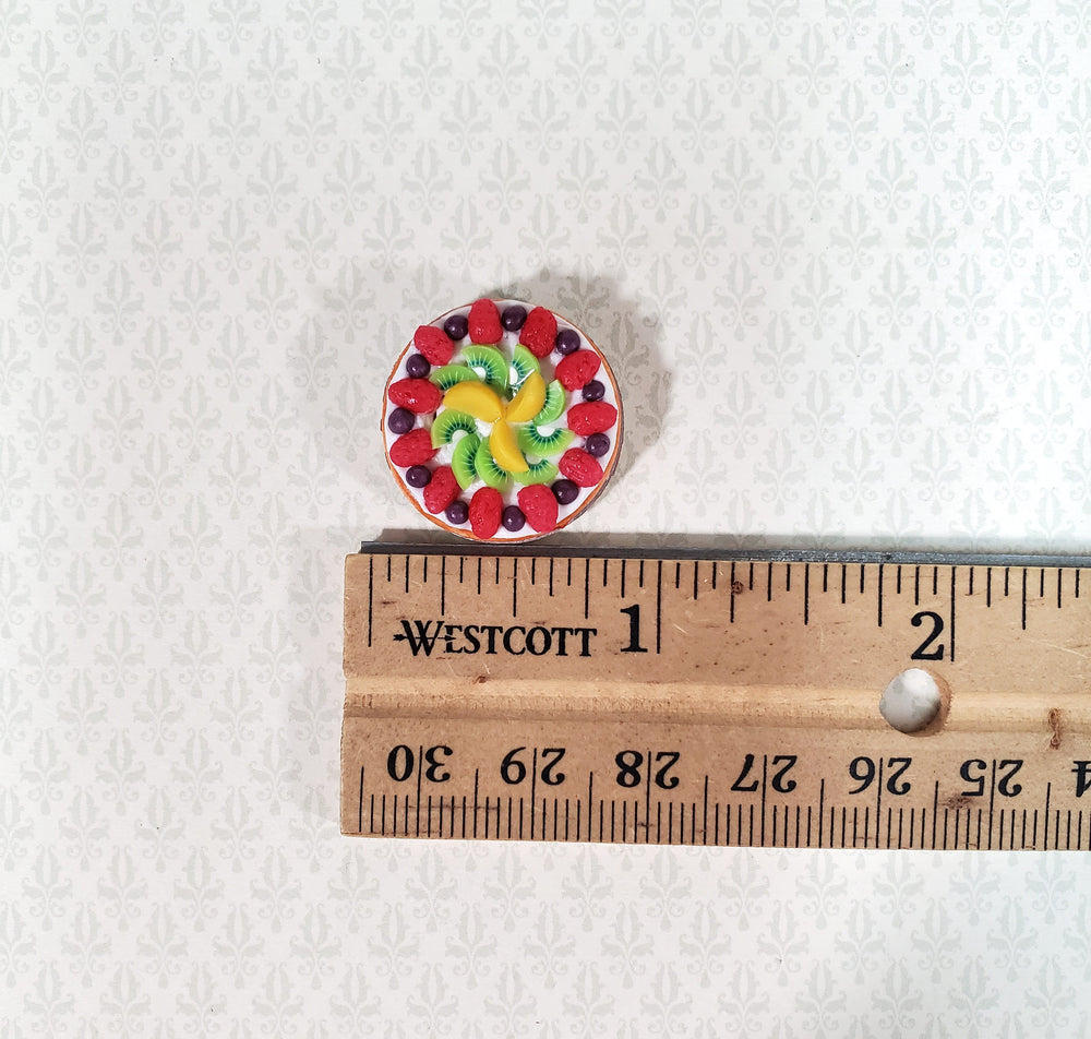 Dollhouse Fruit Pie in Metal Pie Tin Strawberries Kiwi 1:12 Scale Miniature Food
