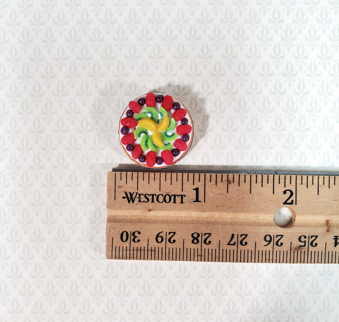 Dollhouse Fruit Pie in Metal Pie Tin Strawberries Kiwi 1:12 Scale Miniature Food