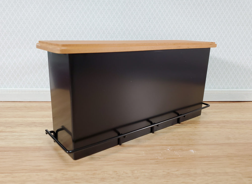 Dollhouse Miniature Bar Counter 3 Stools Black Metal & Oak Wood 1:12 Scale Large
