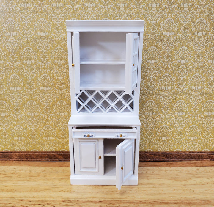 Dollhouse Cabinet Hutch with Wine Rack White Finish 1:12 Scale Miniature Furniture