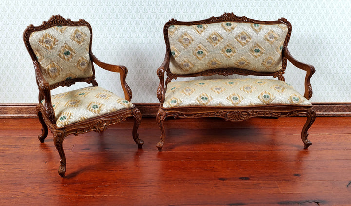 JBM Dollhouse Settee Sofa Rococo Style Walnut 1:12 Scale Miniature Furniture