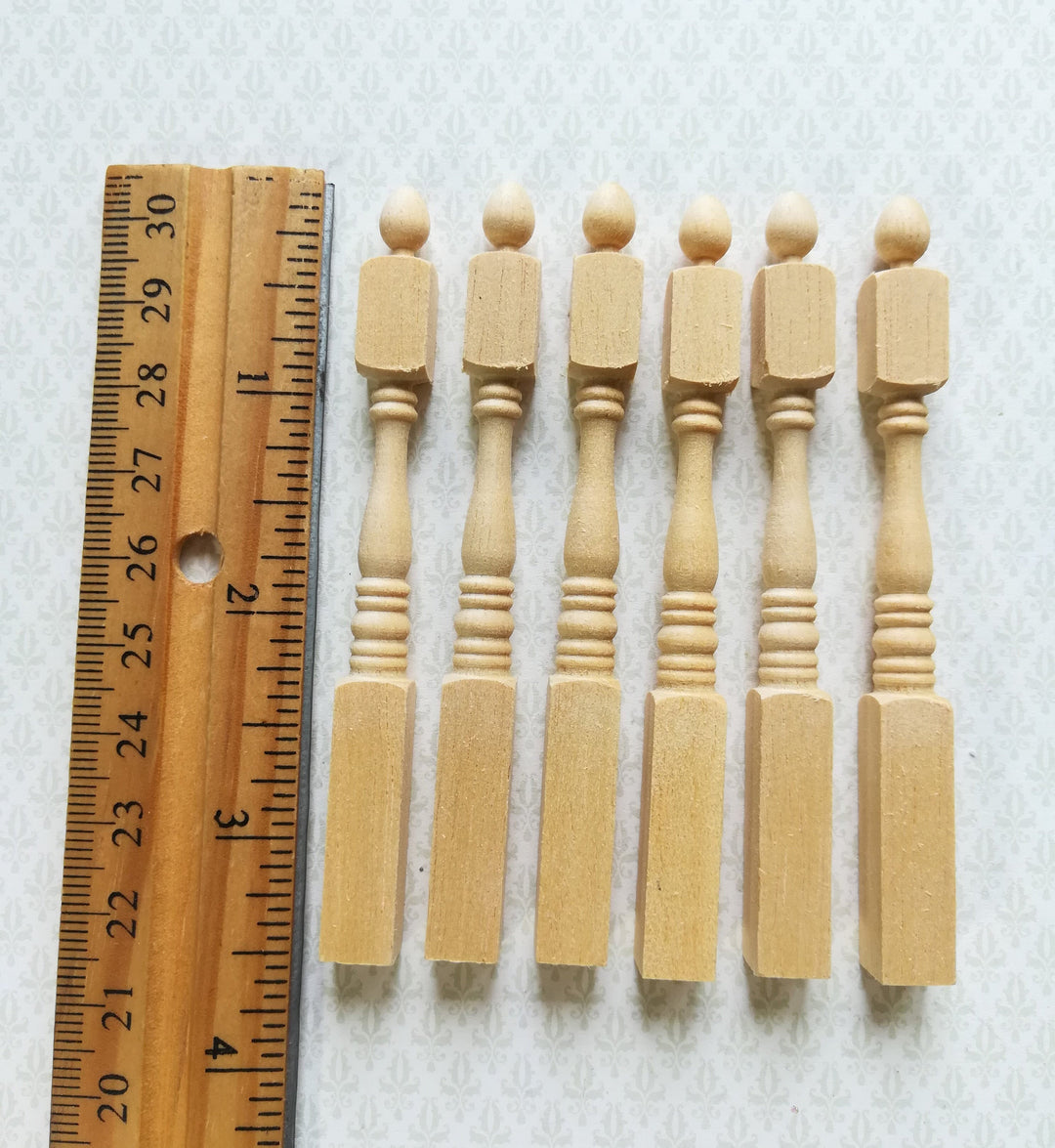 Dollhouse Miniature Spindles Newel Posts Wood 6 Pieces 1:12 Scale 3 1/2" Long