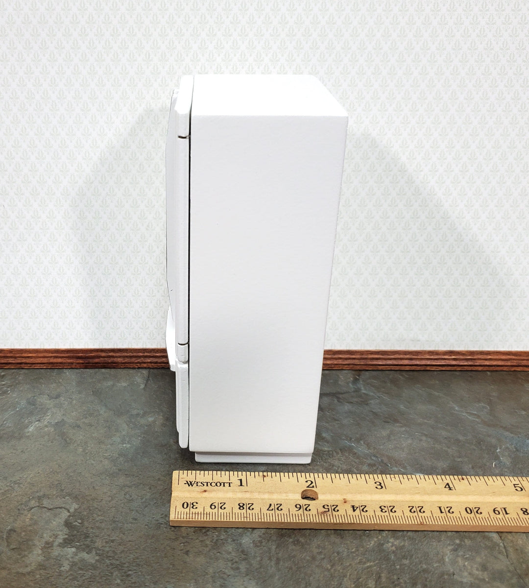 Dollhouse Fridge Modern Refrigerator White Silver 2 Door 1:12 Scale Miniature