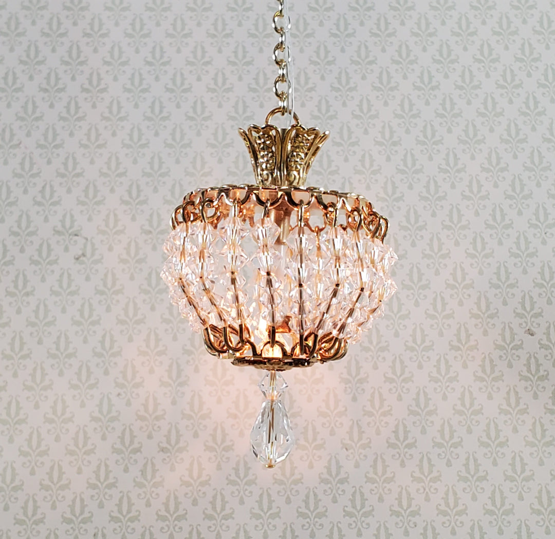 Dollhouse Petite Hanging Light Real Glass Crystals 12 Volt 1:12 Scale Miniature