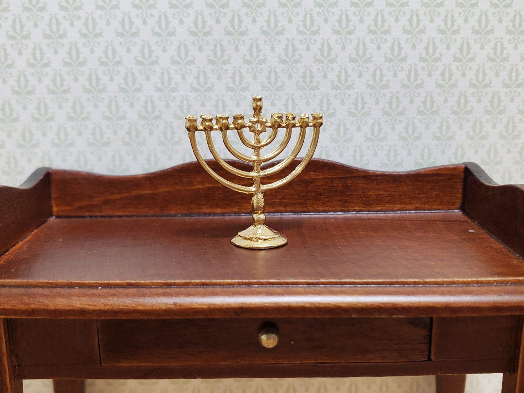 Dollhouse Hanukkah Menorah Judaica Candelabra Small Gold 1:12 Scale Miniature