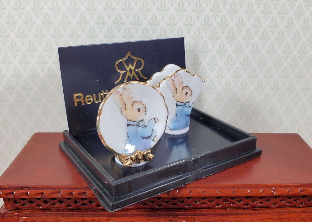 Dollhouse Miniature Peter Rabbit Plate & Vase Reutter Porcelain 1:12 Scale