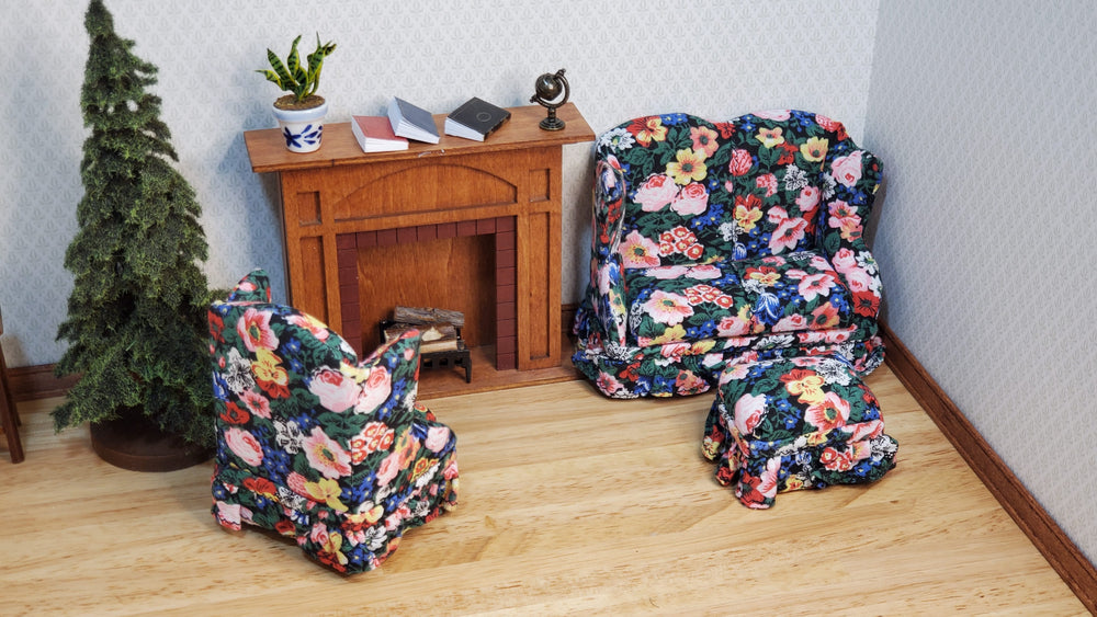 Dollhouse Small Sofa Chair Ottoman Colorful Floral 1:12 Scale Miniature Furniture