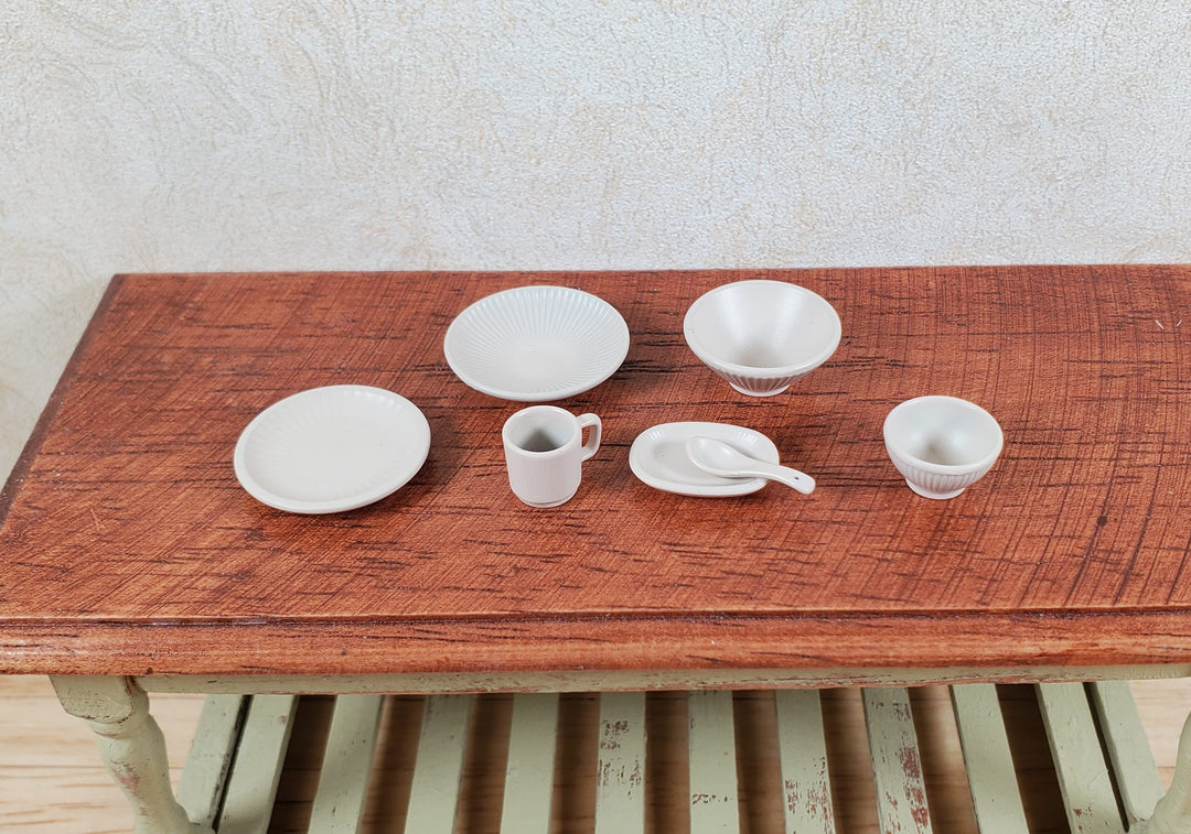 Dollhouse Dinner Place Setting 7 pcs Tan Painted Metal 1:12 Scale Miniatures