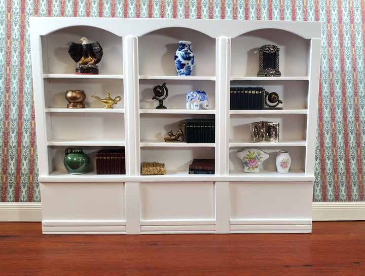 Dollhouse Bookshelf Miniature Bookcase Library Shelf 3 Bay WHITE 1:12 Scale Furniture