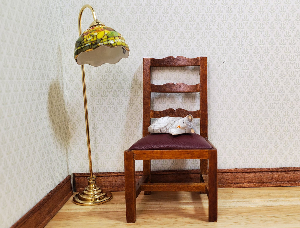 Dollhouse Floor Lamp Non-Working Stained Glass Style Reutter Porcelain 1:12