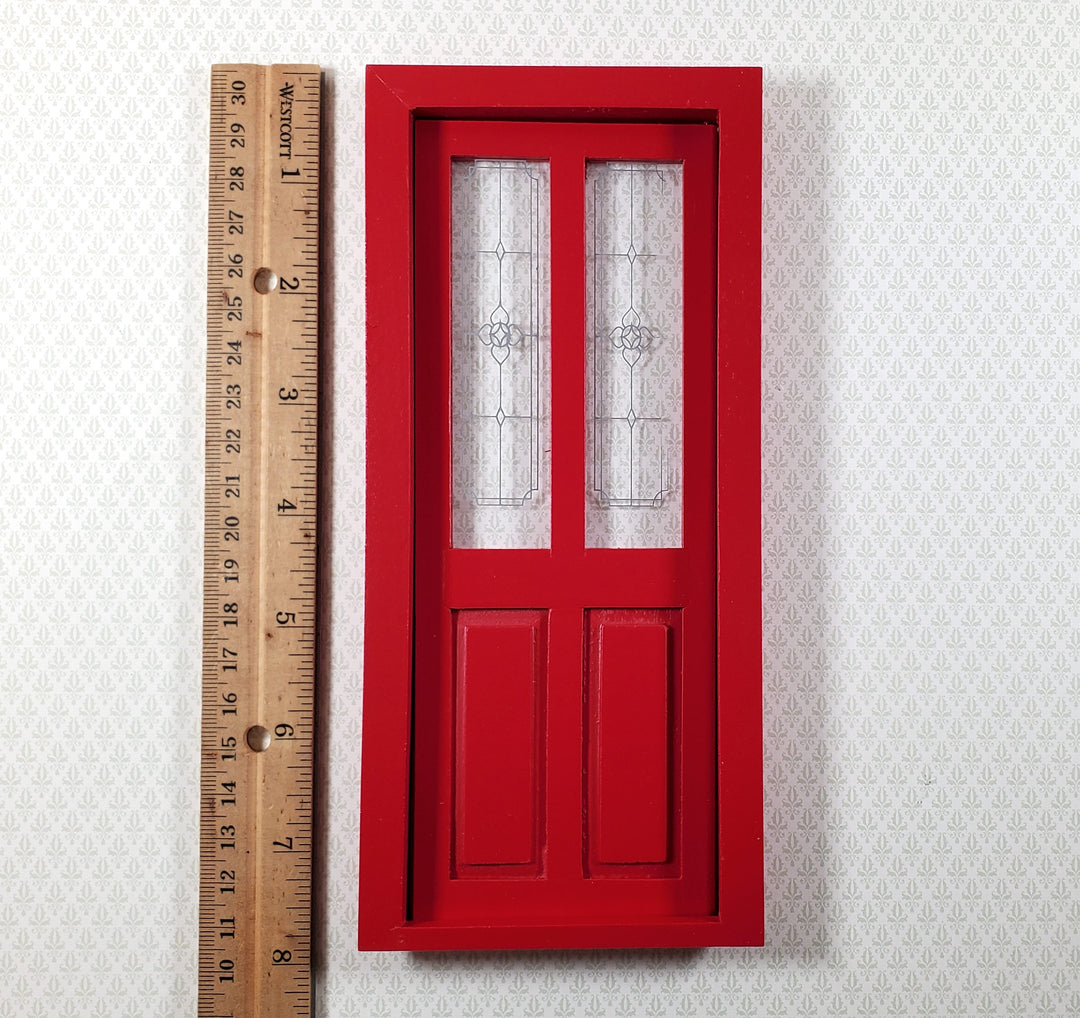 Dollhouse Door Exterior Front Door with Windows RED 1:12 Scale Miniature