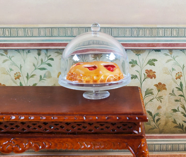 Dollhouse Cake Stand Clear Plastic with Cherry Pie 1:12 Scale Miniature Kitchen