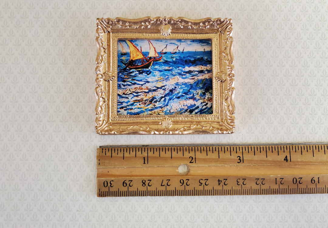 Miniature Van Gogh Fishing Boats at Sea Print Framed Print 1:12 Scale Dollhouse