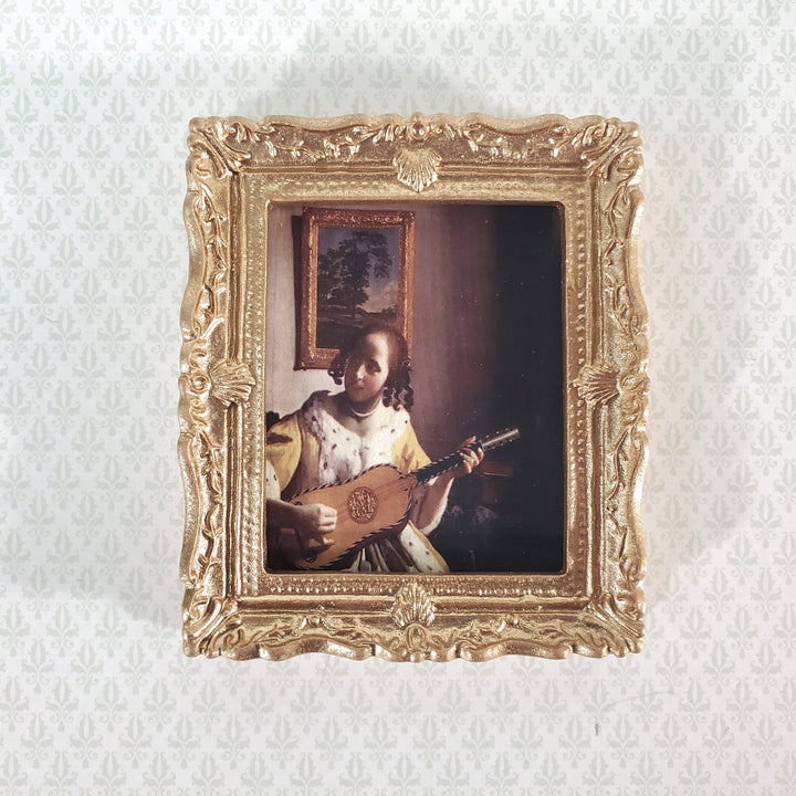 Miniature Vermeer Framed Print The Guitar Player 1:12 Scale Dollhouse Decor