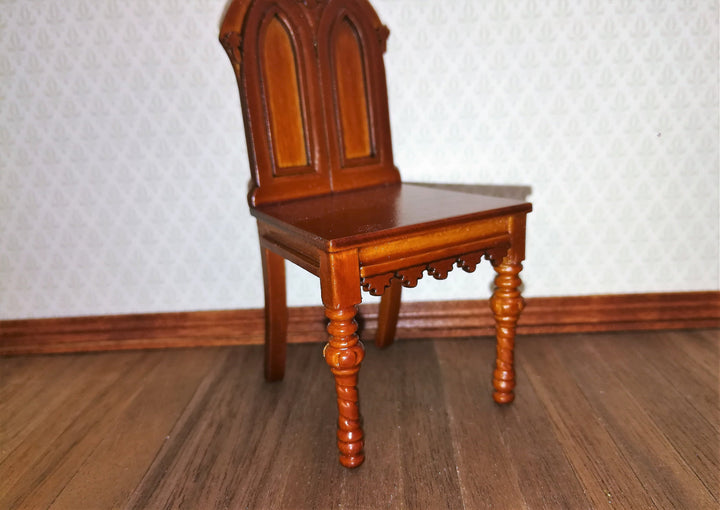 Dollhouse Miniature Chair Gothic Tudor Revival Style Walnut Finish 1:12 Scale