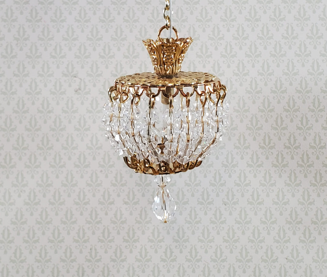 Dollhouse Petite Hanging Light Real Glass Crystals 12 Volt 1:12 Scale Miniature