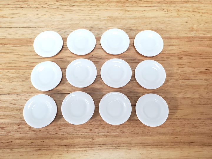 Dollhouse Glass Plates All White Ceramic Set of 12 Large Round 1 3/16"