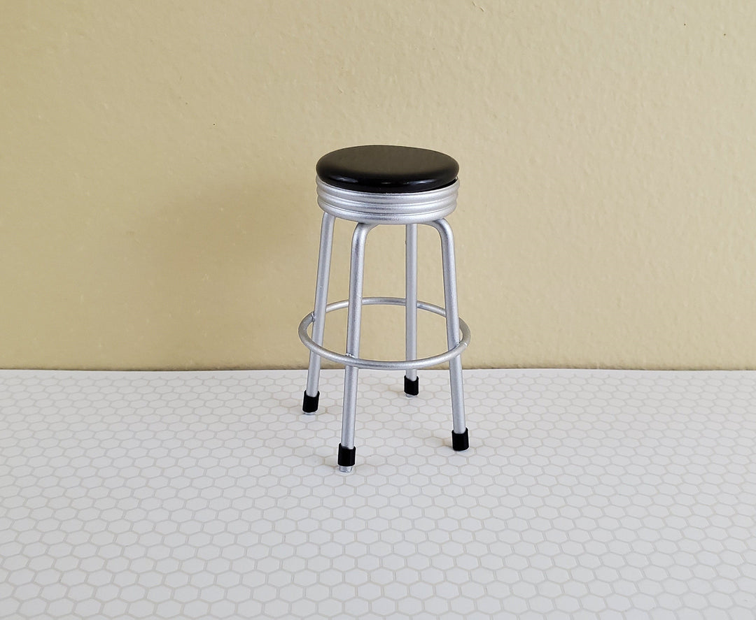 Dollhouse Miniatures 1950s Style Kitchen Stool Black 1:12 Scale Furniture