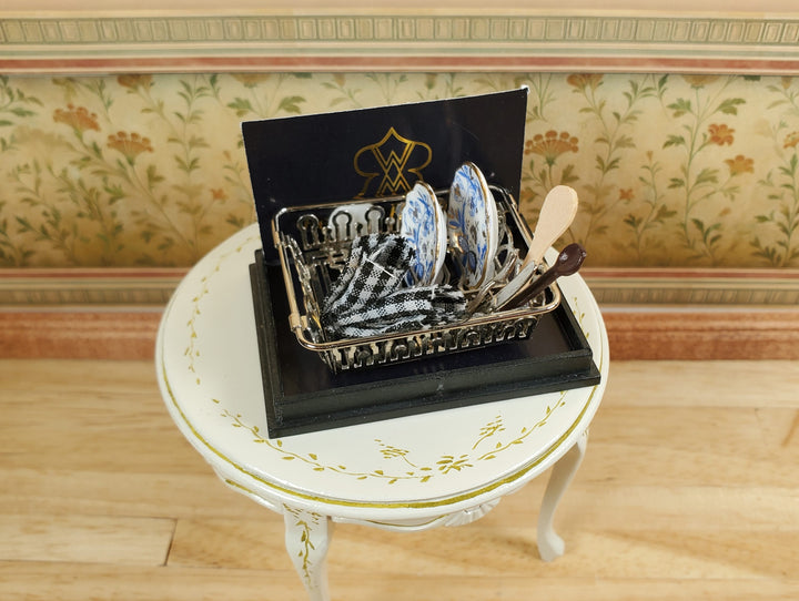 Dollhouse Drying Rack with Blue Onion Plates Reutter Miniatures 1:12 Scale