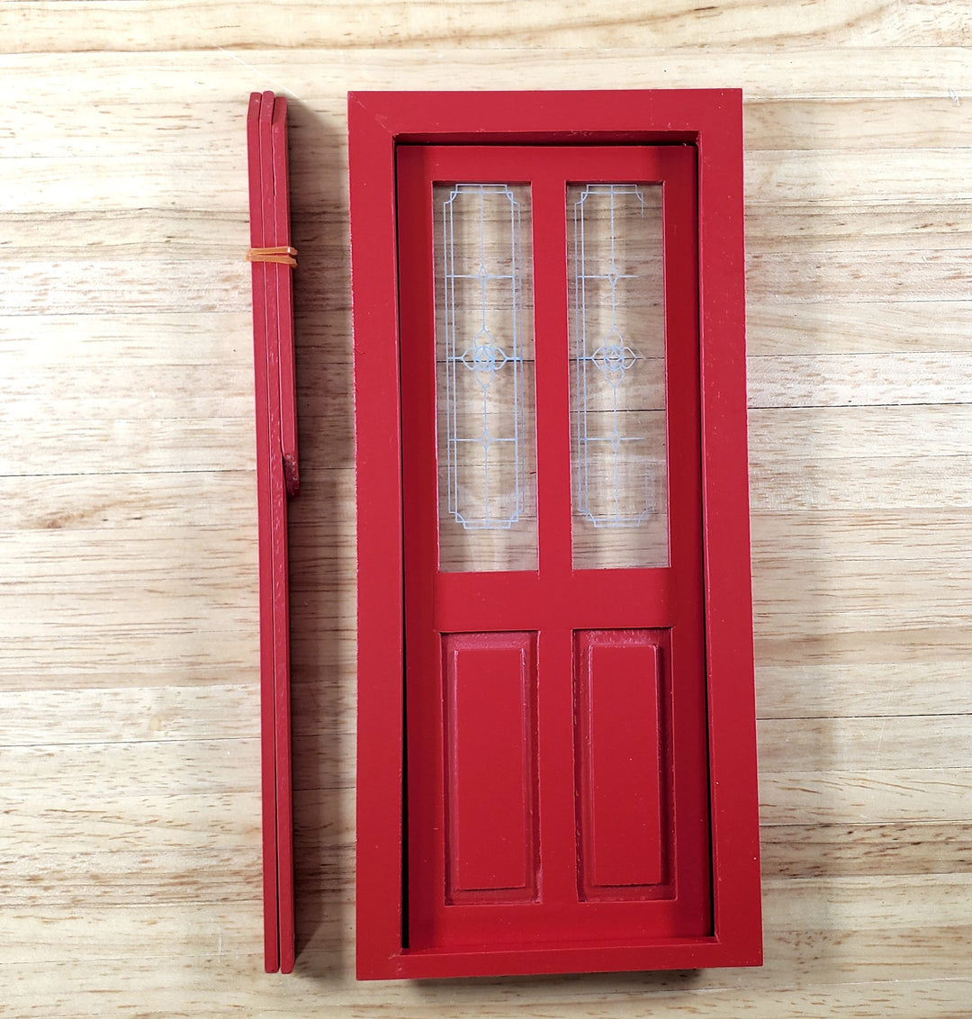 Dollhouse Door Exterior Front Door with Windows RED 1:12 Scale Miniature