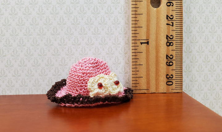 Dollhouse Crocheted Hat Pink and Brown Wearable 1:12 Scale Miniature