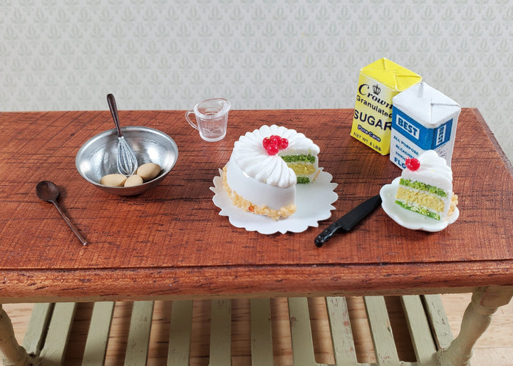 Dollhouse Cake with Slice Cut Out Cherries 1:12 Scale Miniature Dessert Food