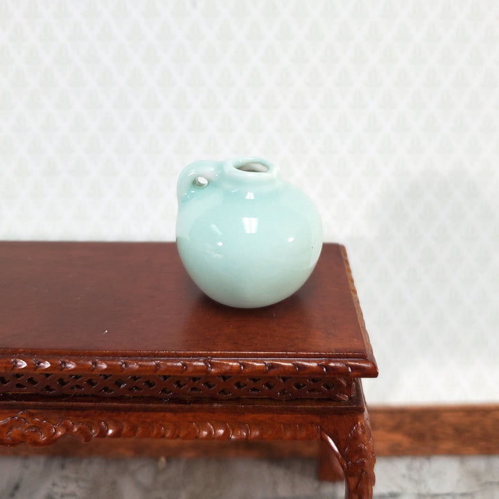 Dollhouse Jug with Handle Sea Green Ceramic Crock 1" 1:12 Scale Miniature Accessory