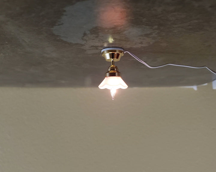 Dollhouse Miniature Small Ceiling Light Flower Shade 12 Volt w/ Plug 1:12 Scale