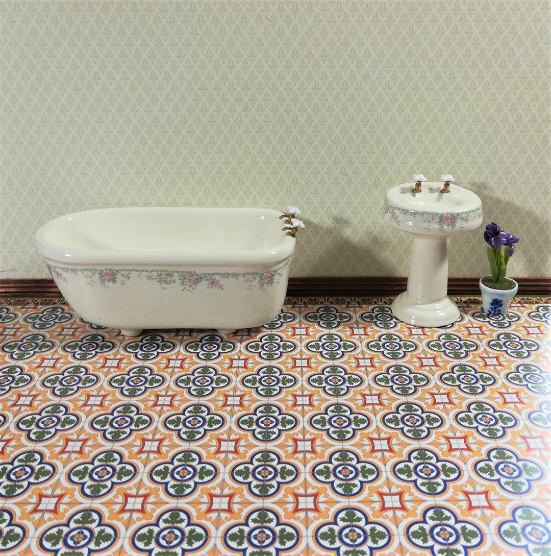 Dollhouse Victorian Tile Large Flooring Sheet Card Stock 1:12 Scale World Model