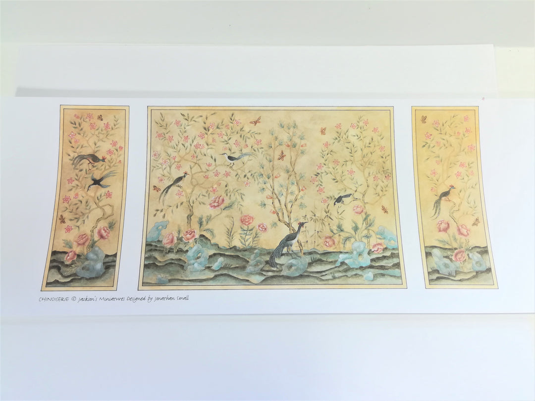 Dollhouse Mural Wallpaper Birds and Flowers Wall Panels 1:12 Scale
