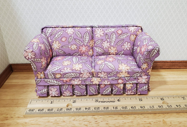 JBM Dollhouse Sofa Couch Purple Floral Modern Style 1:12 Scale Furniture