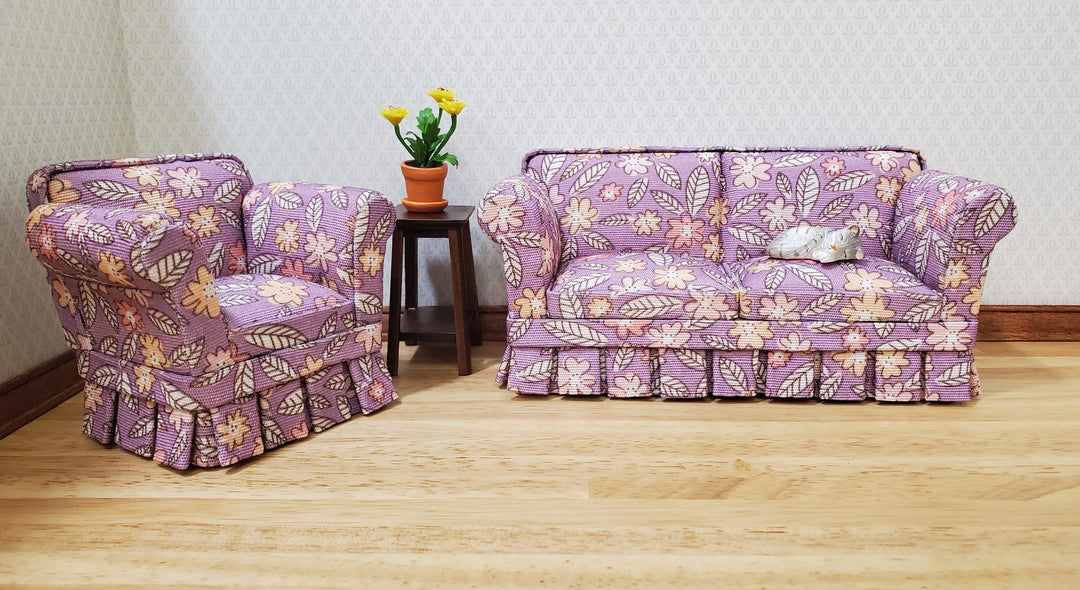 JBM Dollhouse Sofa Couch Purple Floral Modern Style 1:12 Scale Furniture