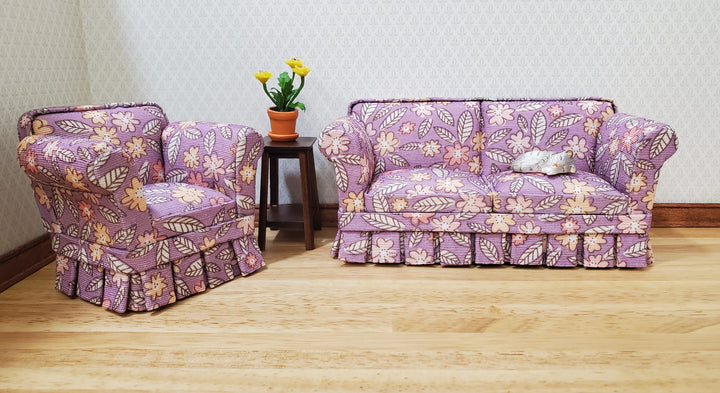 JBM Dollhouse Sofa Couch Purple Floral Modern Style 1:12 Scale Furniture