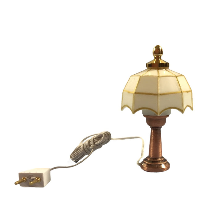 Dollhouse Table Lamp White Shade Bronze Base 1:12 Scale Miniature 12 volt w/ Plug