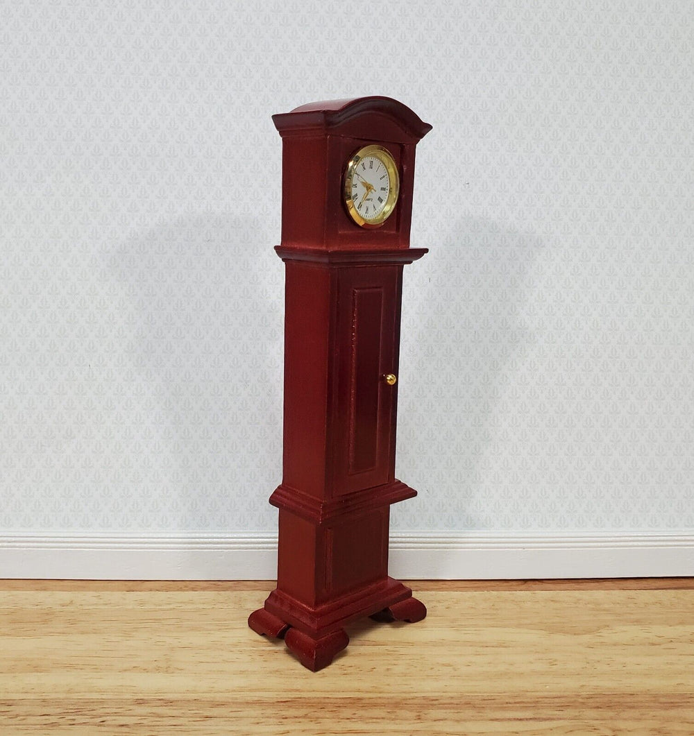 Dollhouse Working Grandfather Clock Opens Mahogany Finish 1:12 Scale Miniature