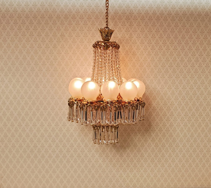 Dollhouse 10 Light Grand Ballroom Crystal Chandelier Handmade 12 Volt 1:12 Scale - MiniatureCrush