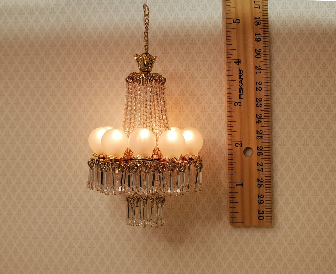 Dollhouse 10 Light Grand Ballroom Crystal Chandelier Handmade 12 Volt 1:12 Scale - MiniatureCrush