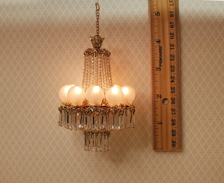 Dollhouse 10 Light Grand Ballroom Crystal Chandelier Handmade 12 Volt 1:12 Scale - MiniatureCrush